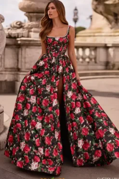 A Line Floral Long Dress 57725^Sherri Hill New