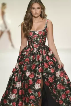 A Line Floral Long Dress 57725^Sherri Hill New