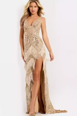Beaded V Neck Fitted Dress 38847^Jovani Outlet