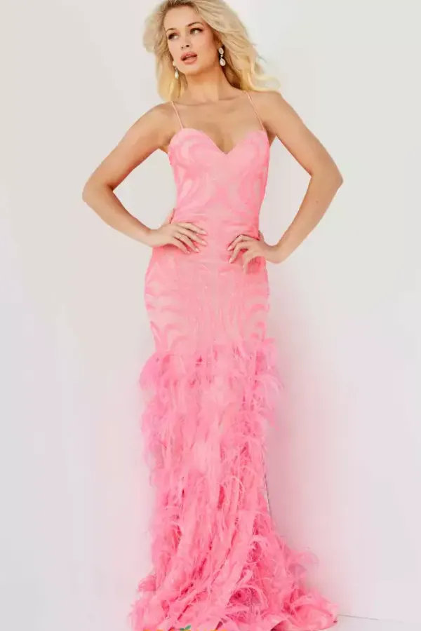 Feather Mermaid Long Dress 07425^Jovani Online