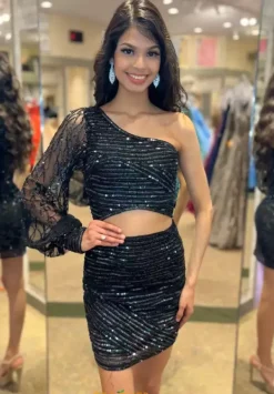 Fitted Beaded Short Dress 1191^Jasz Couture