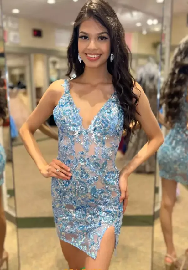 Fitted V Neck Dress 1180^Jasz Couture Online