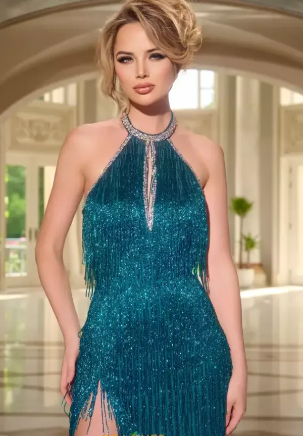 Fully Beaded Halter Neck Dress 43922^Jovani Hot