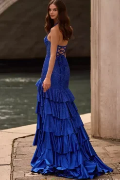 Halter Neckline Satin Dress 57618^Sherri Hill Outlet