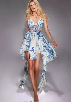 High Low Satin Beaded Dress 30055^Alyce Discount