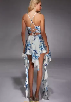 High Low Satin Beaded Dress 30055^Alyce Discount