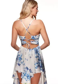 High Low Satin Beaded Dress 30055^Alyce Discount