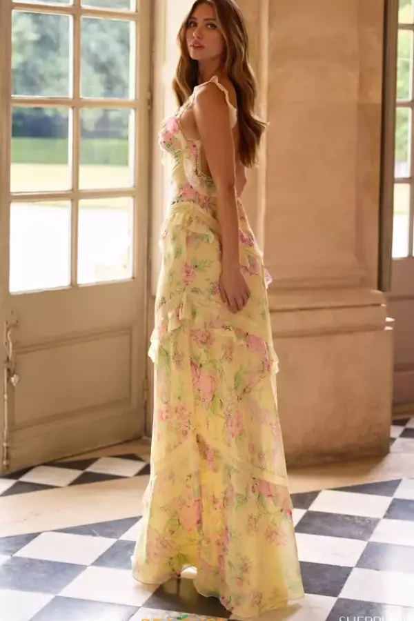 Long Chiffon V Neck Dress 57782^Sherri Hill Clearance