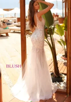 Long Fitted Sequins Dress 20503^Blush Sale