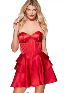 Off The Shoulder Satin Short Dress 30037^Alyce Sale
