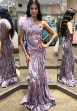 Single Shoulder Fully Beaded Dress 32596^Jovani New