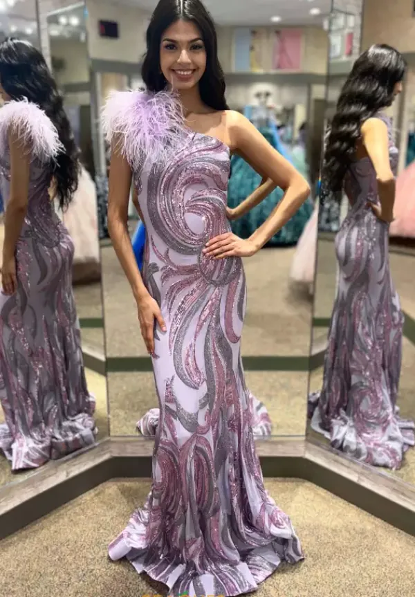 Single Shoulder Fully Beaded Dress 32596^Jovani New