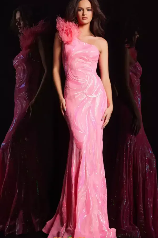 Single Shoulder Fully Beaded Dress 32596^Jovani New