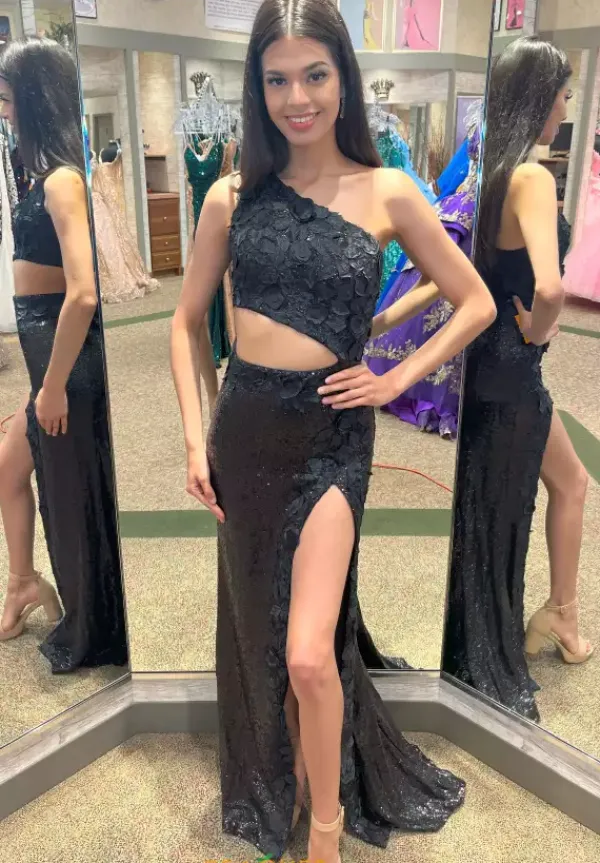 Single Shoulder Fully Beaded Dress 23789^Jovani Clearance