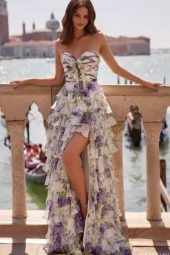 Strapless Chiffon Long Dress 57613^Sherri Hill