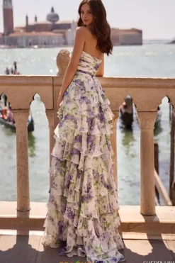 Strapless Chiffon Long Dress 57613^Sherri Hill