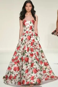 Strapless Printed A Line Dress 57724^Sherri Hill New