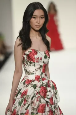 Strapless Printed A Line Dress 57724^Sherri Hill New