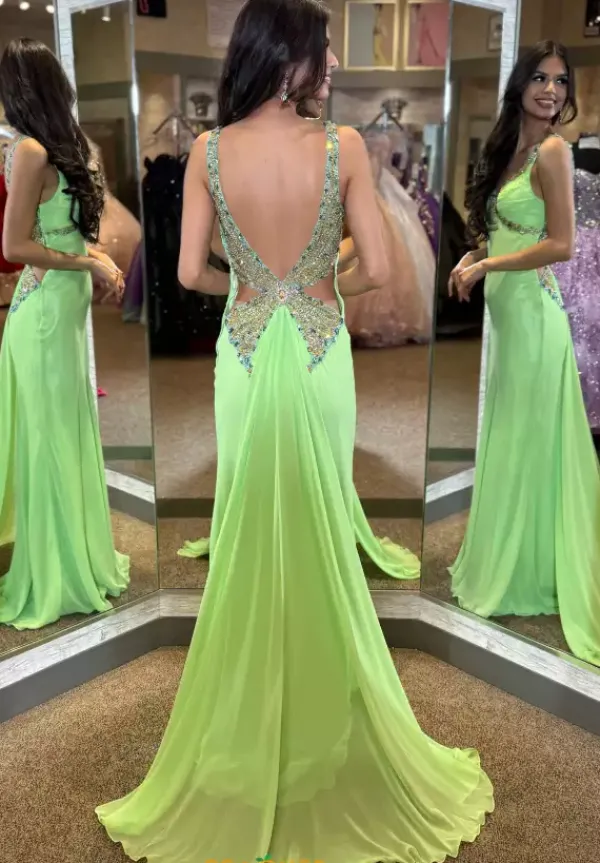 V Neck Fitted Long Dress 4332^Jasz Couture Outlet