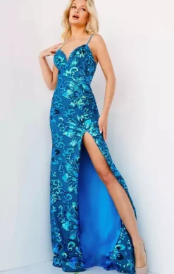 V Neck Fitted Sequins Dress 08459^Jovani Online
