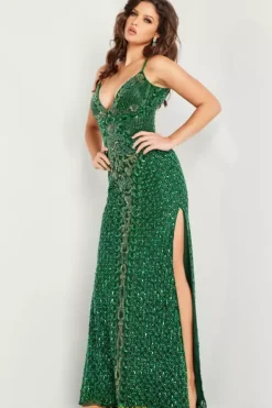 V Neck Fully Beaded Dress 36643^Jovani Sale