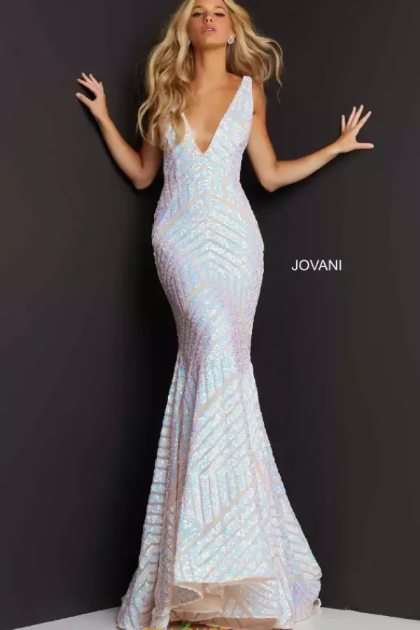 V Neck Long Fitted Dress 59762^Jovani Best