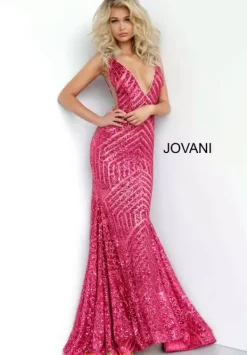 V Neck Long Fitted Dress 59762^Jovani Best