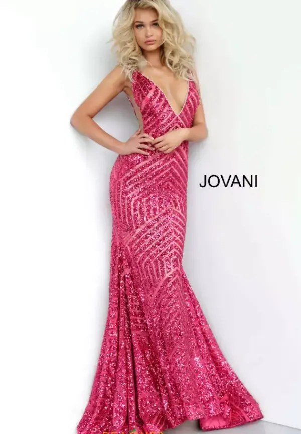 V Neck Long Fitted Dress 59762^Jovani Best