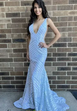 V Neck Long Fitted Dress 59762^Jovani Best