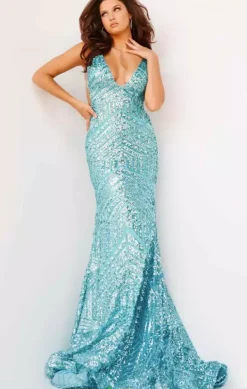 V Neck Long Fitted Dress 59762^Jovani Best