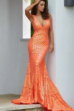 V Neck Long Fitted Dress 59762^Jovani Best