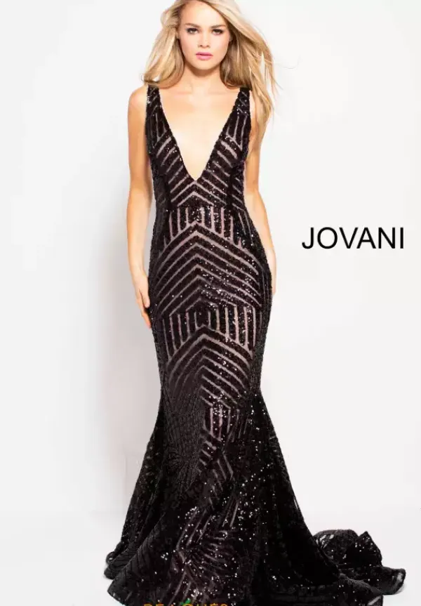 V Neck Long Fitted Dress 59762^Jovani Best