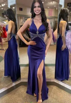 V Neck Satin Long Dress 4302^Jasz Couture Best