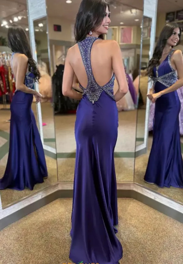 V Neck Satin Long Dress 4302^Jasz Couture Best