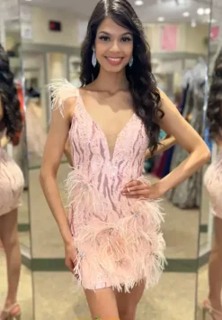 V Neckline Fitted Short Dress 1146^Jasz Couture Sale