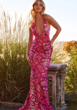 V Neckline Long Fitted Dress 08462^Jovani Discount