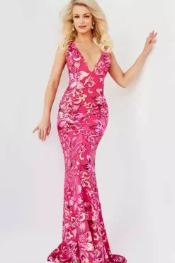 V Neckline Long Fitted Dress 08462^Jovani Discount