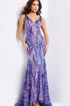 V Neckline Sequins Fitted Dress 22770^Jovani Discount
