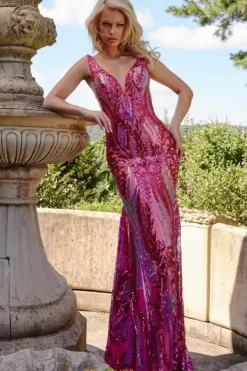 V Neckline Sequins Fitted Dress 22770^Jovani Discount
